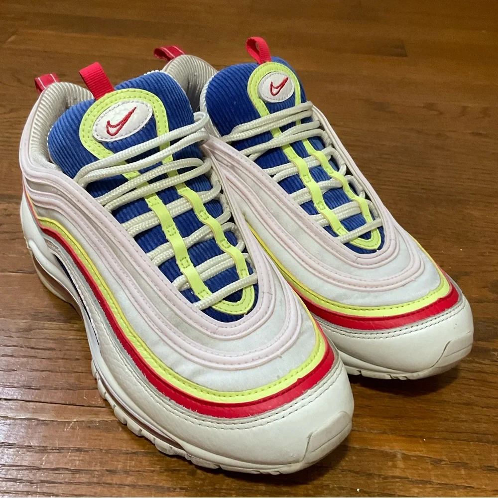 Nike Air Max 97 Corduroy Sail Volt Glow Arctic Pink Red. Good Cond. Women’s 8.5 - Picture 2 of 8